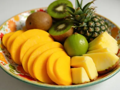 Fresh Tropical Fruit Platter On A Decorative Plate