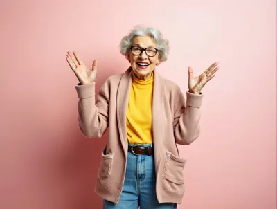 Cheerful Elderly Woman Gesturing With Open Hands