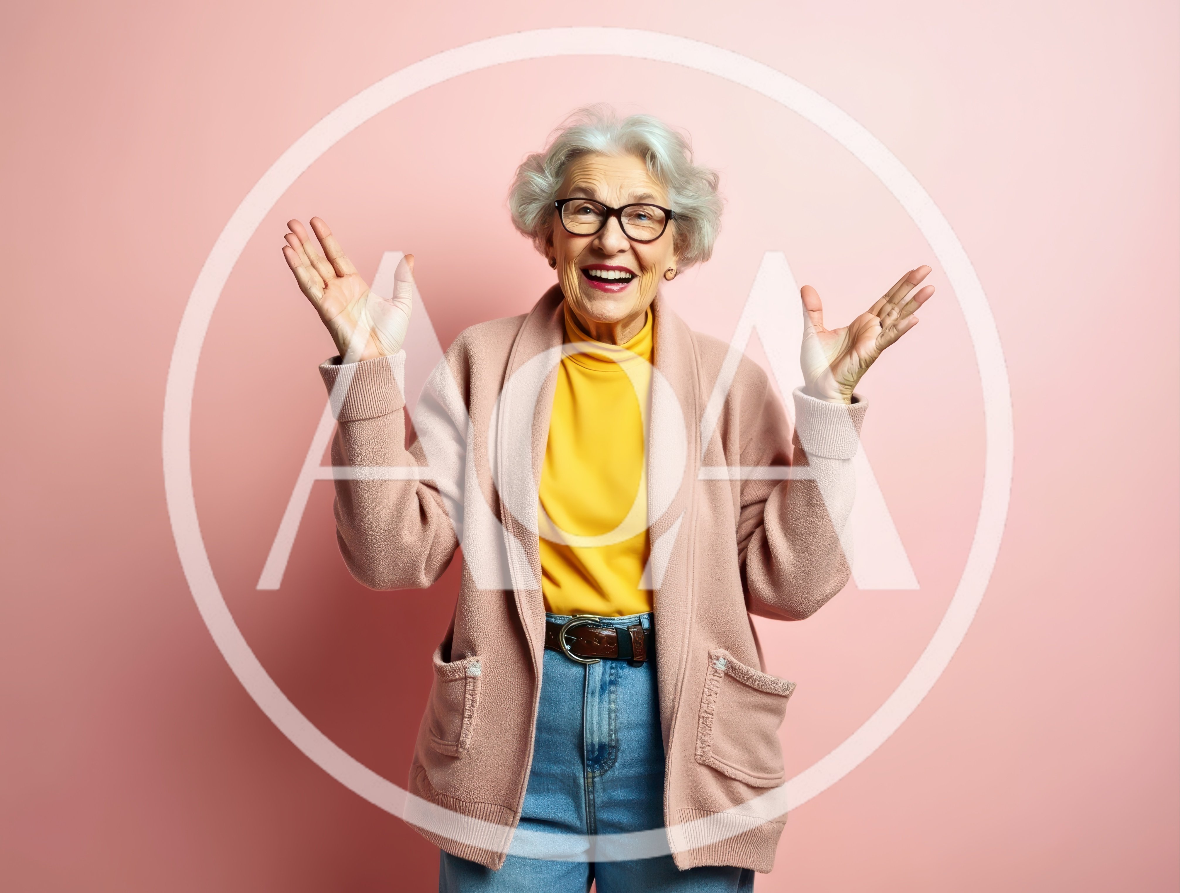 Cheerful Elderly Woman Gesturing With Open Hands