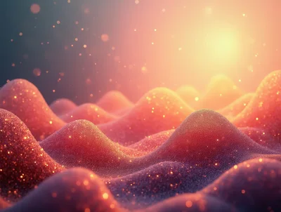Abstract Wavy Landscape With Glowing Particles