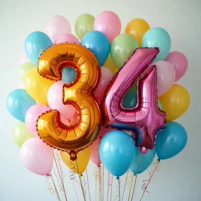 Gold And Pink Number Thirty Four Balloons