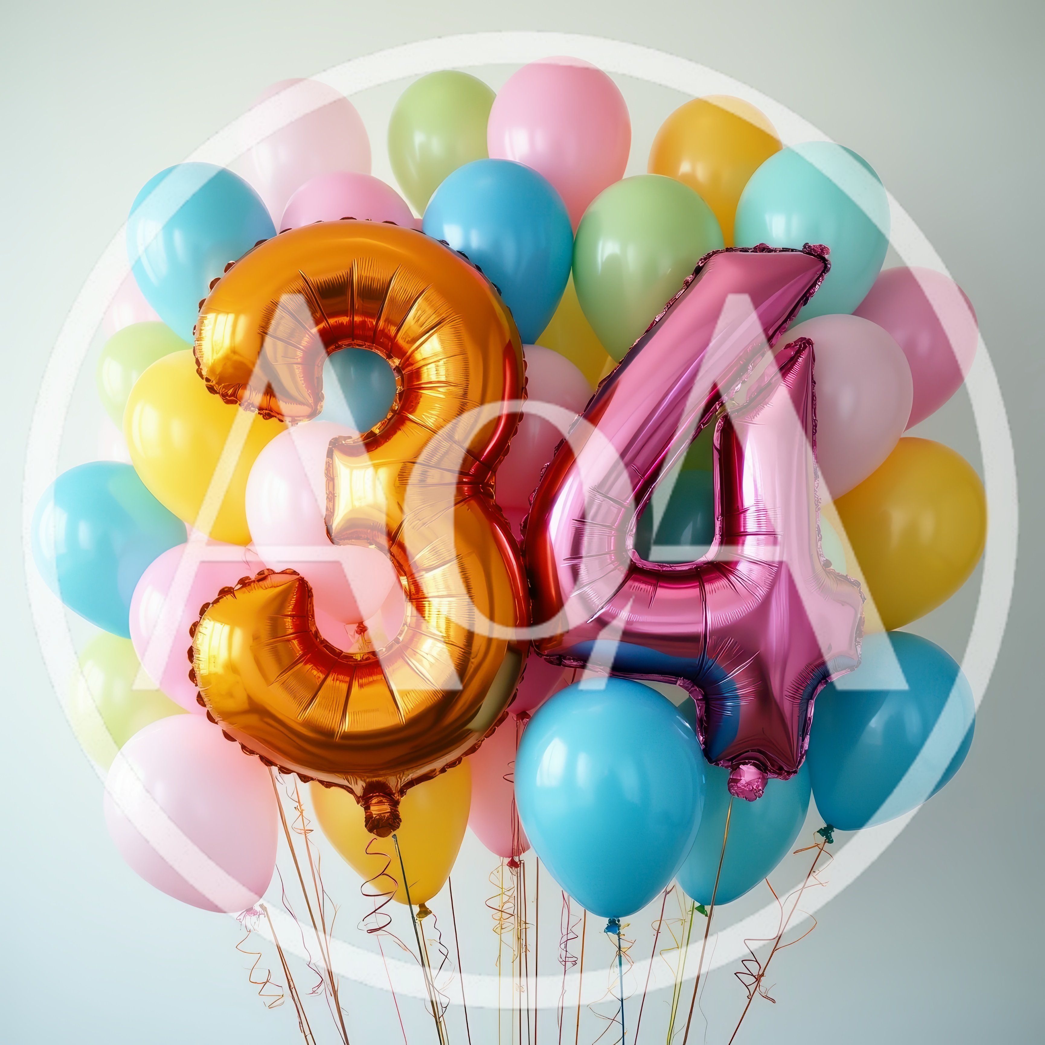 Gold And Pink Number Thirty Four Balloons