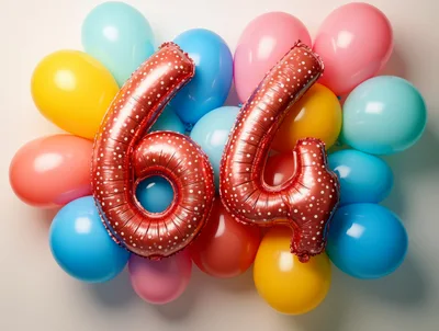 Red Number Sixty Four Balloons With Colorful Party Decor