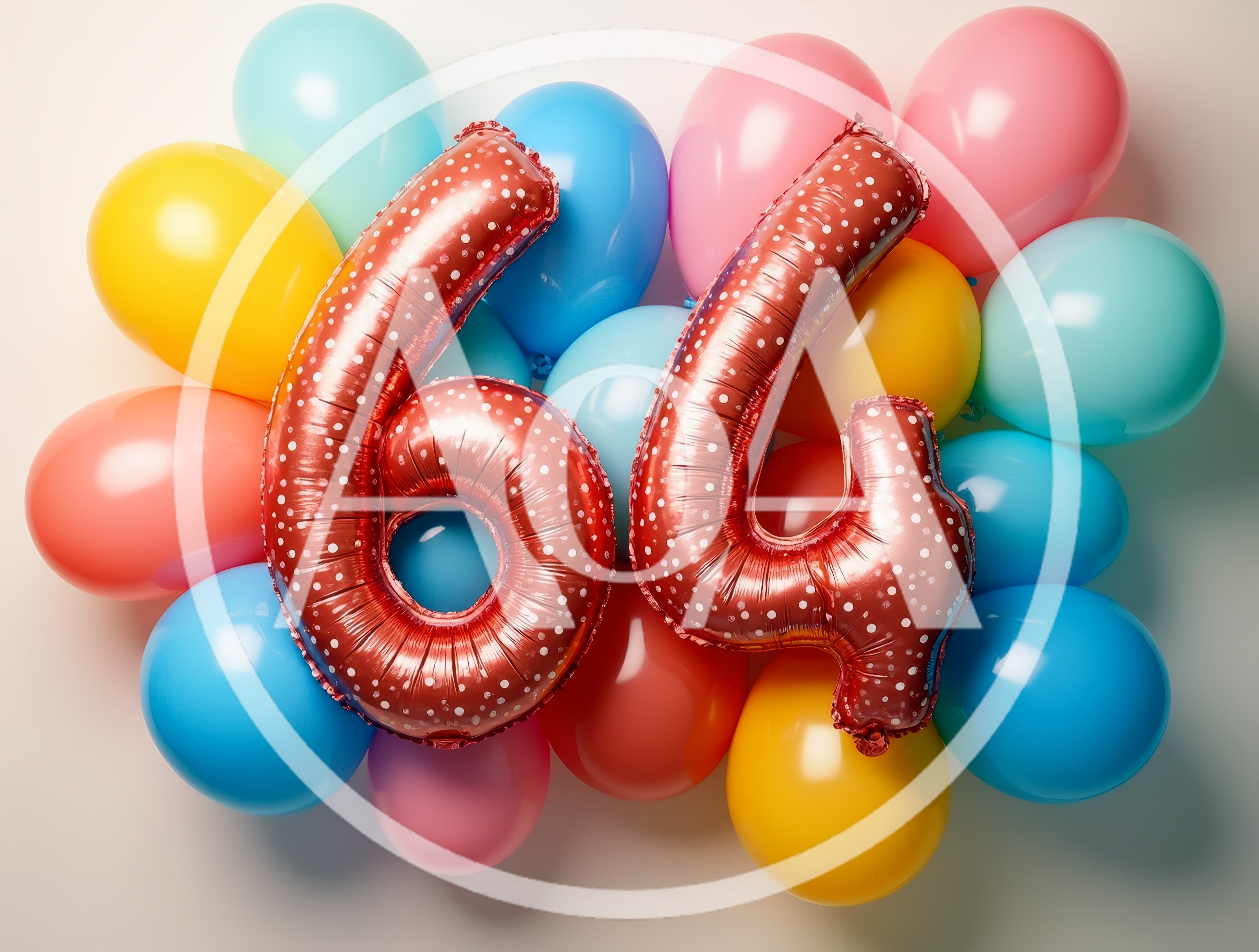 Red Number Sixty Four Balloons With Colorful Party Decor