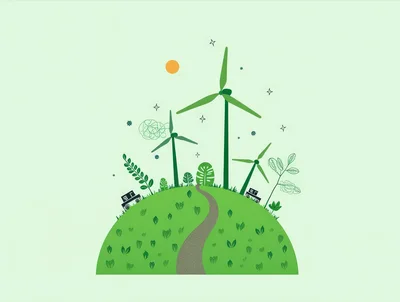 Green Energy Concept With Wind Turbines On A Hill