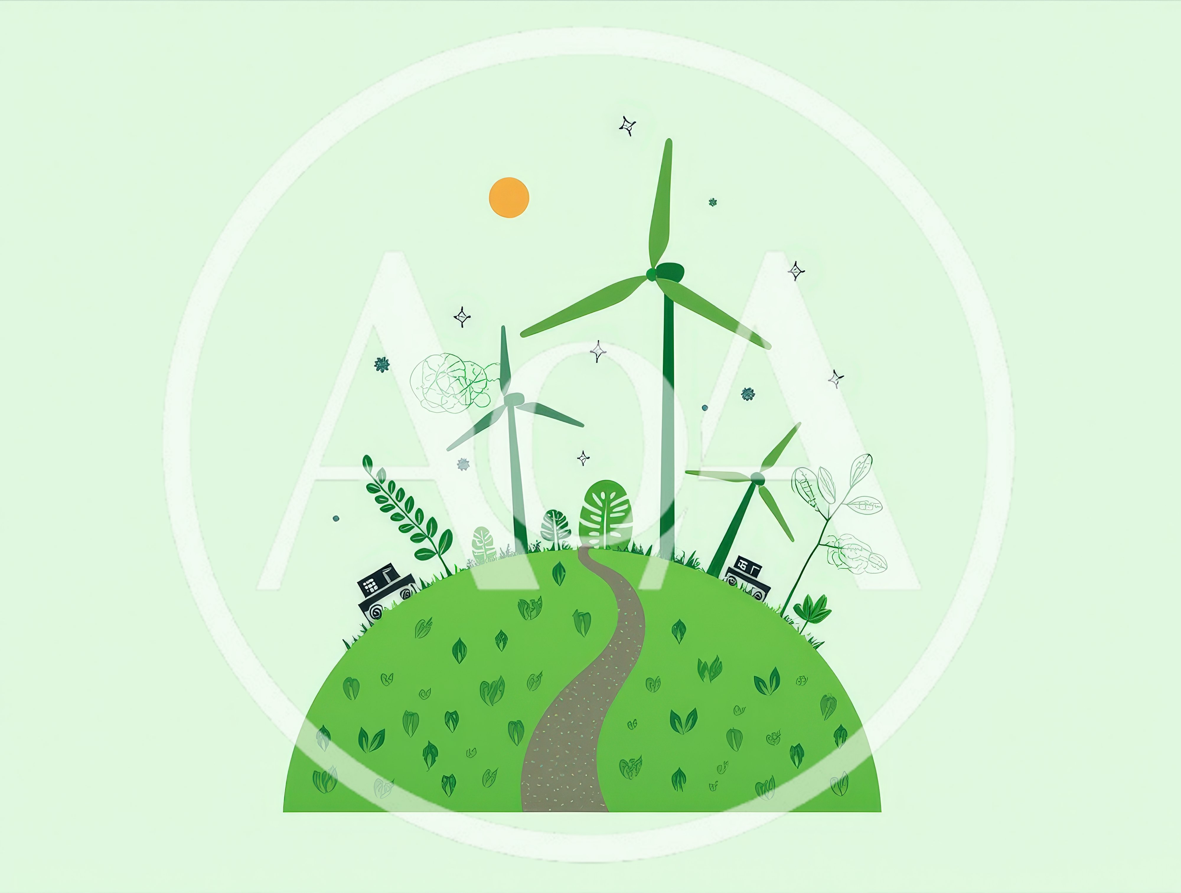 Green Energy Concept With Wind Turbines On A Hill
