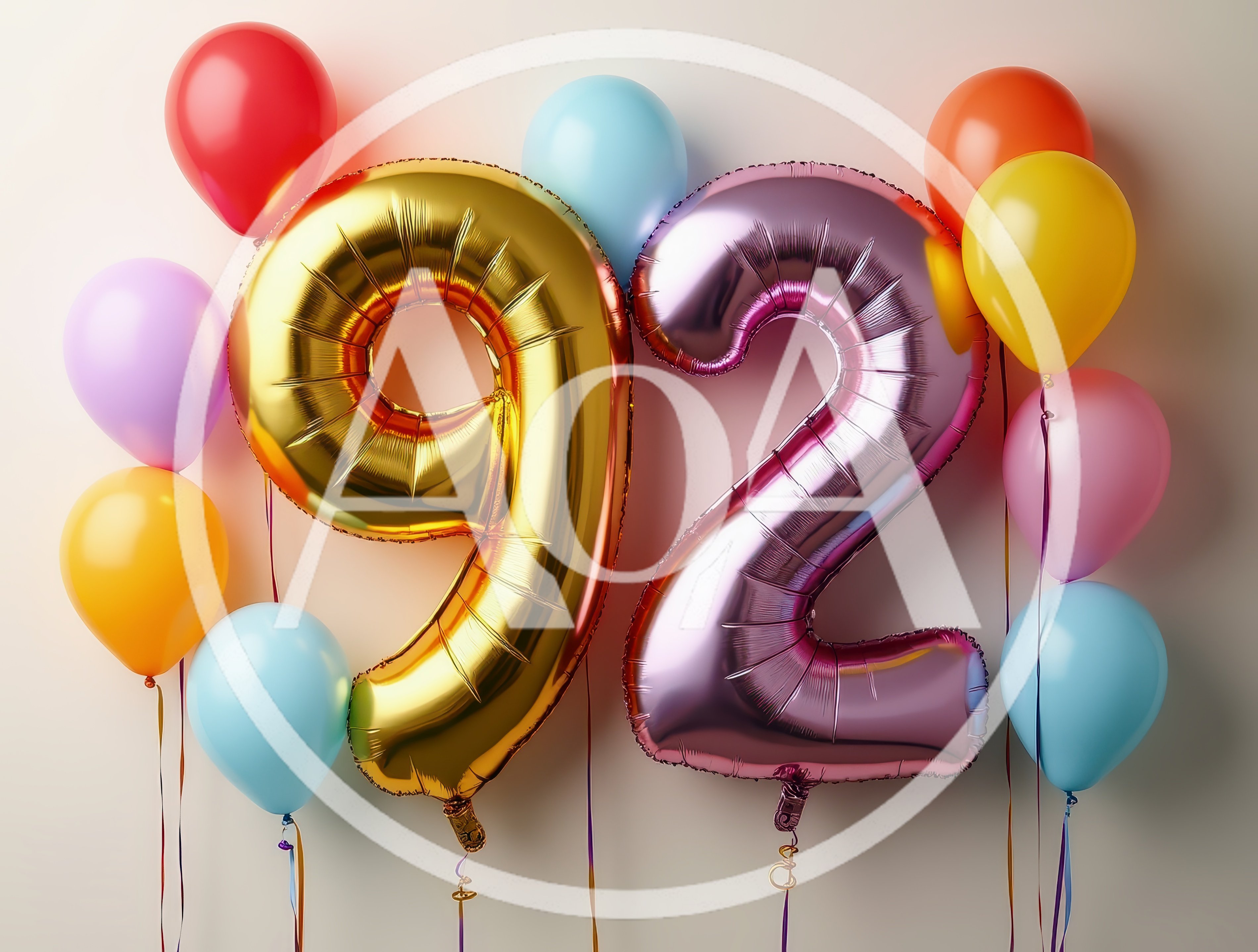 Gold and Pink Number 92 Balloons for Birthday Celebration