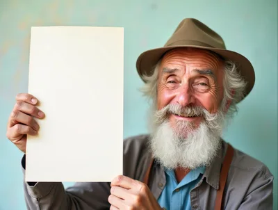 Elderly Man Holding Blank Paper Sign