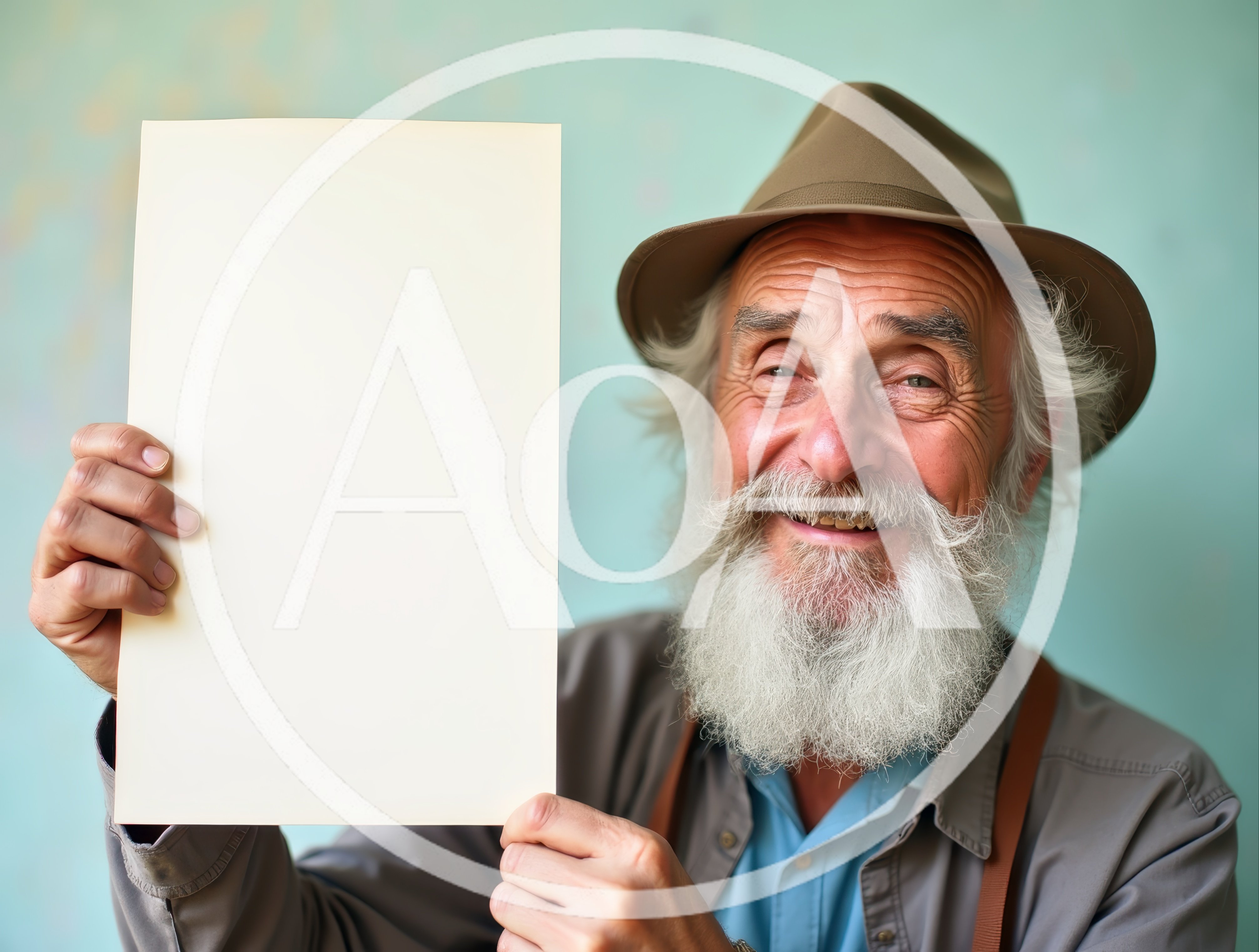 Elderly Man Holding Blank Paper Sign