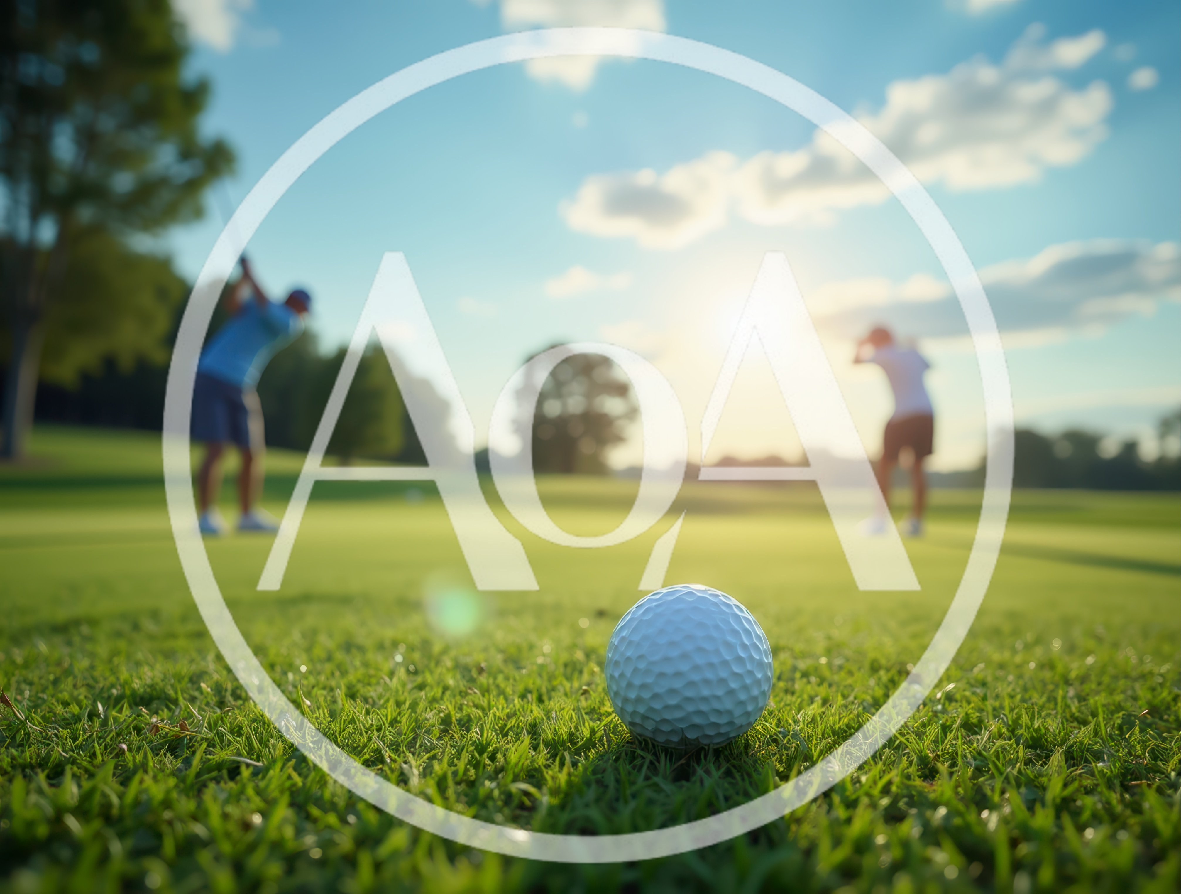 Golf Ball Resting On Green With Golfers In Background