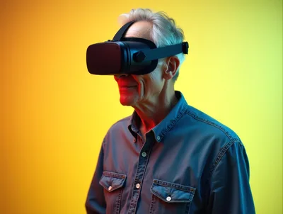 Senior Man Wearing Virtual Reality Headset