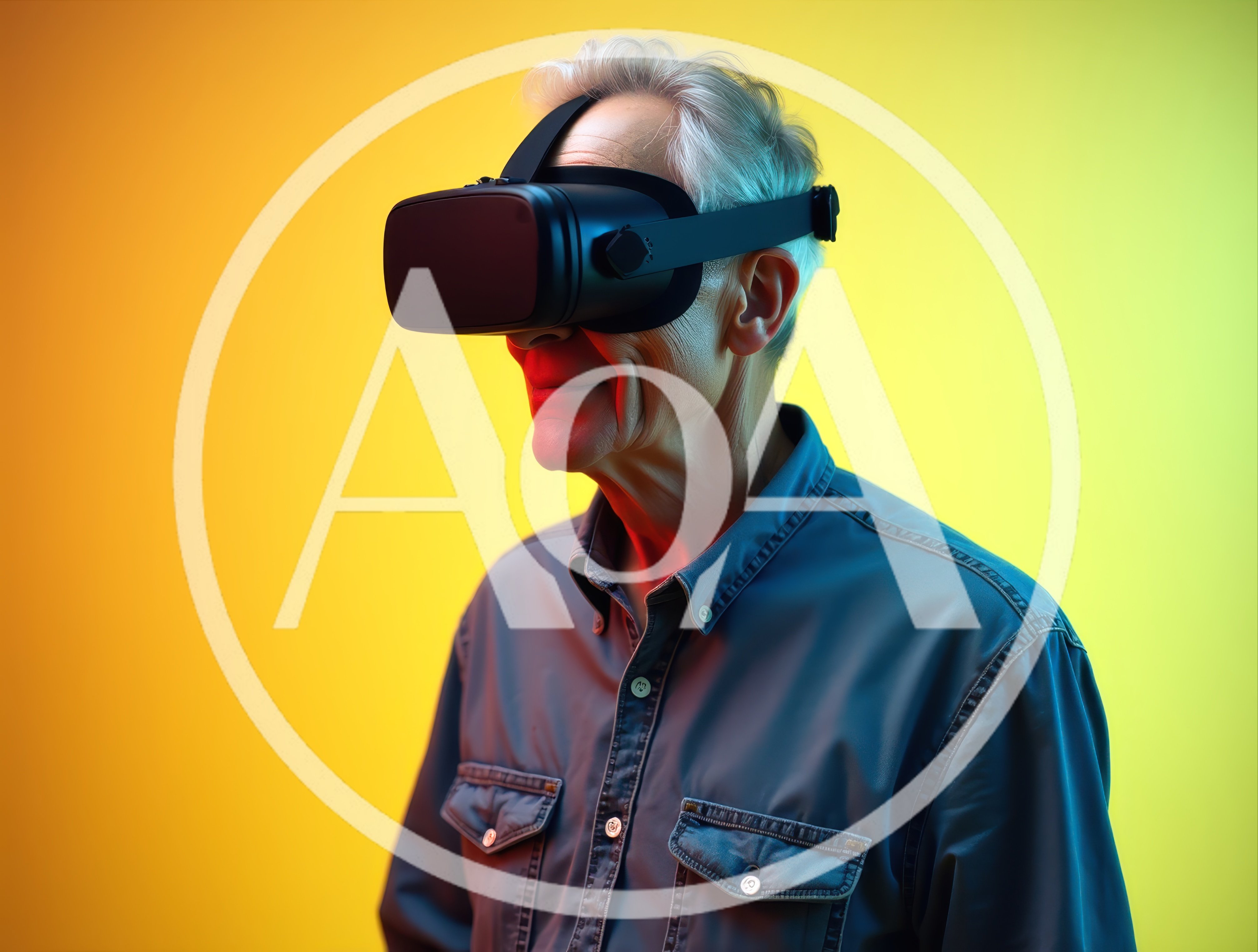Senior Man Wearing Virtual Reality Headset