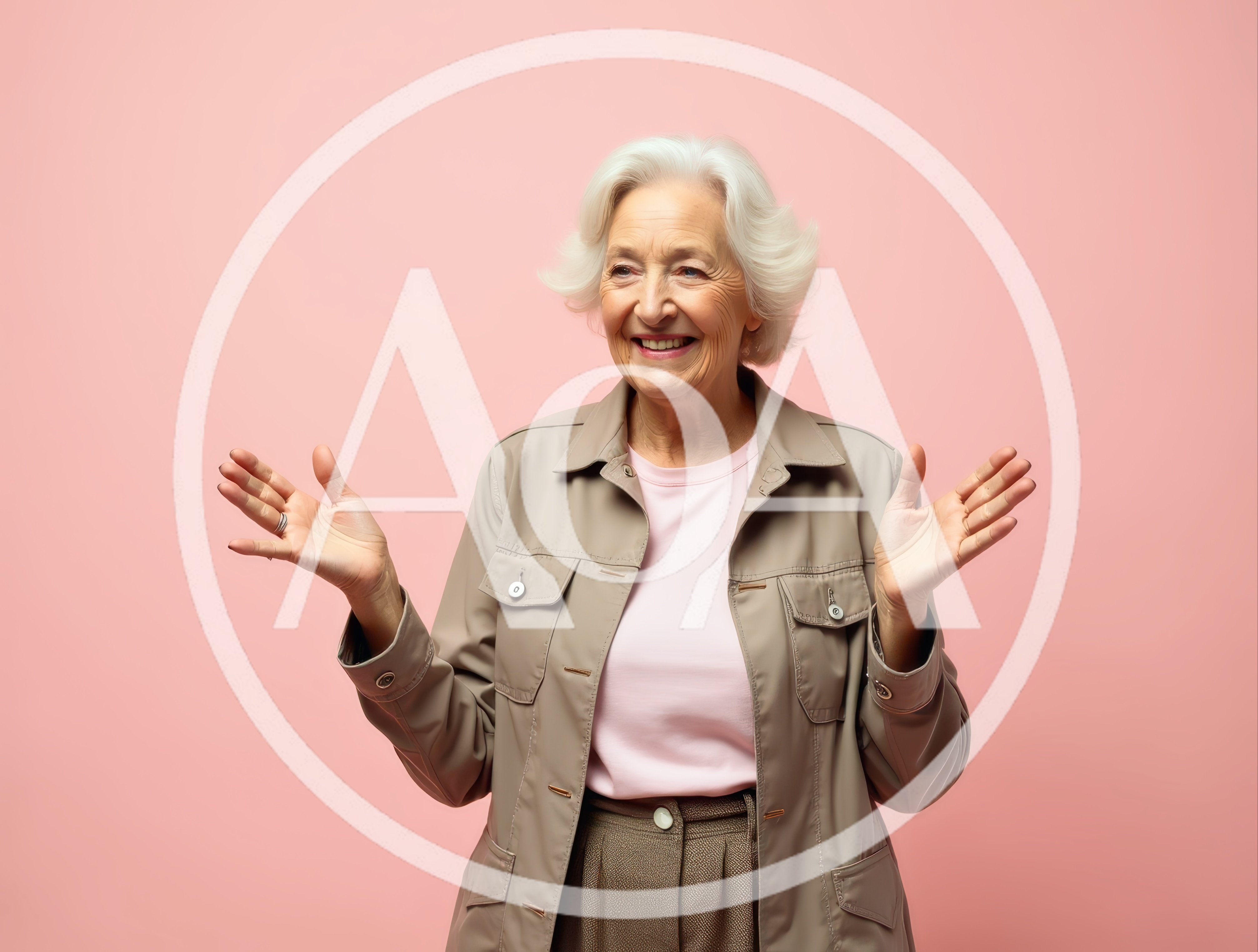 Happy Senior Woman Gesturing With Open Hands