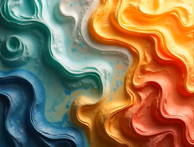 Abstract Fluid Waves Of Colorful Textured Powder