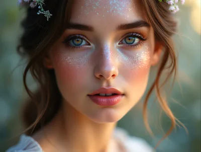 Portrait Of A Young Woman With Glitter Makeup