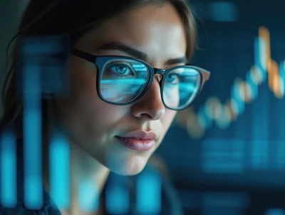 Female Financial Analyst Monitoring Real Time Stock Market Data