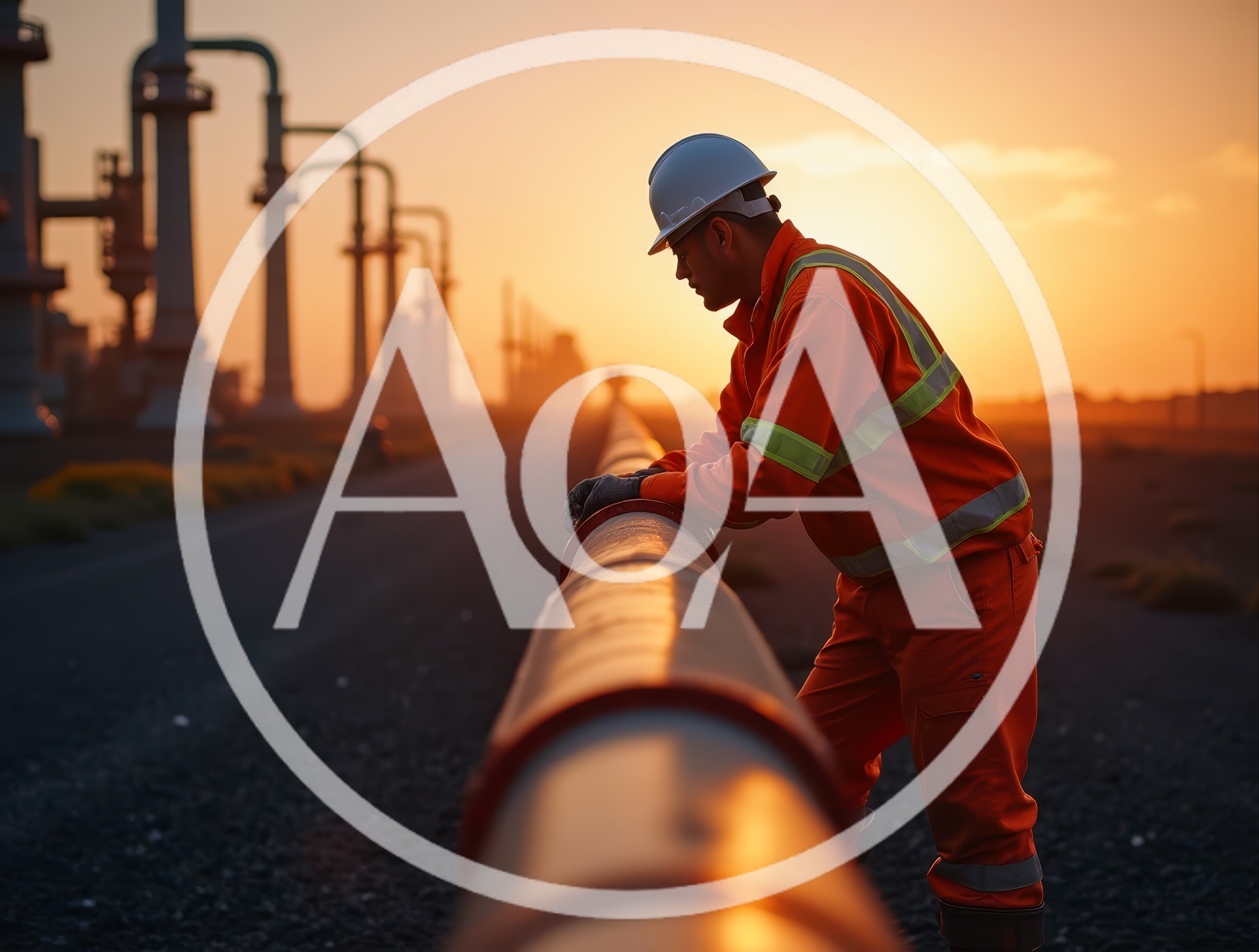 Oil Pipeline Worker Inspecting Infrastructure At Sunset