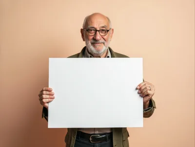 Senior Man Holding Blank White Sign
