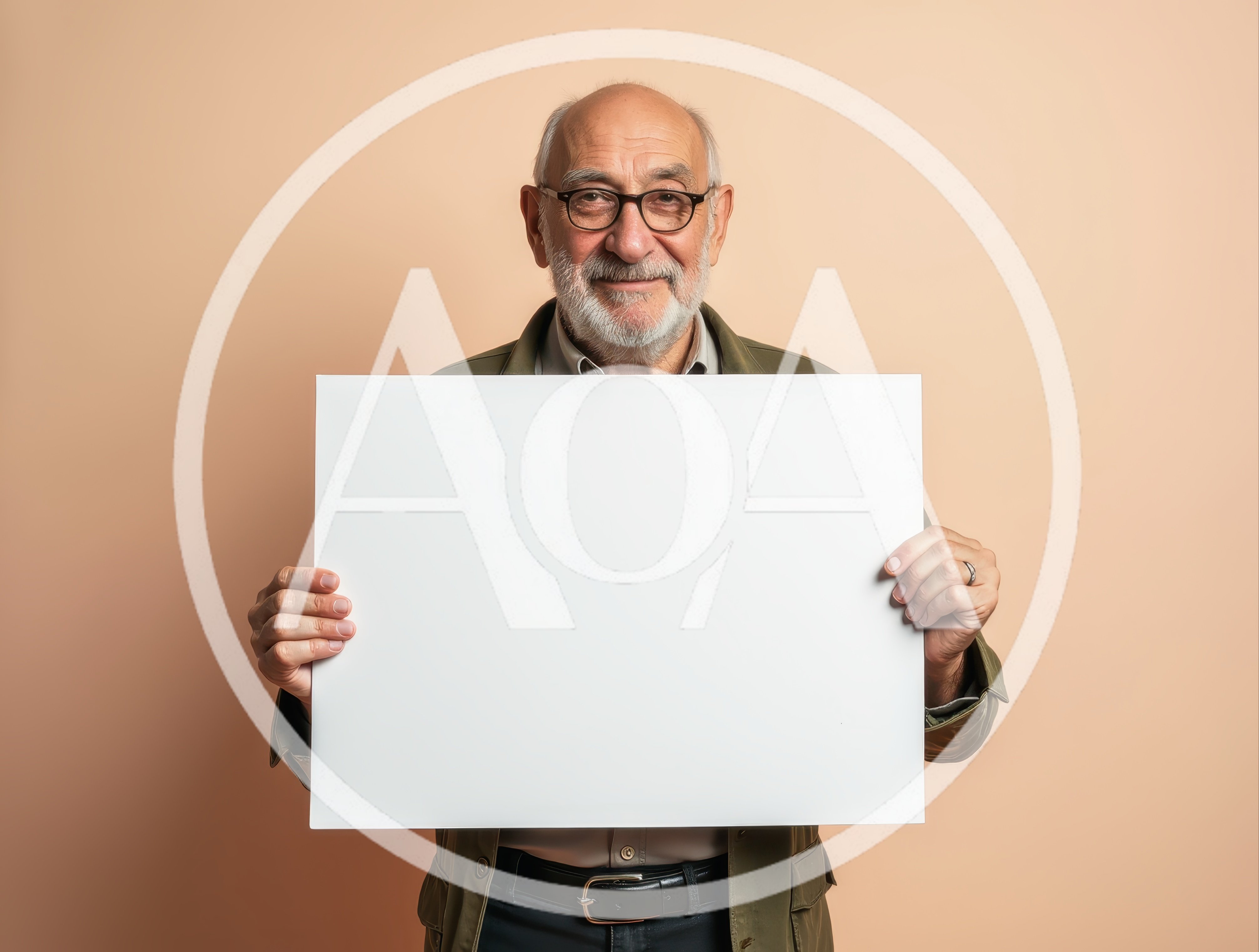 Senior Man Holding Blank White Sign