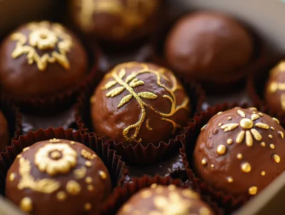 Gourmet Chocolate Truffles With Gold Leaf Decorations
