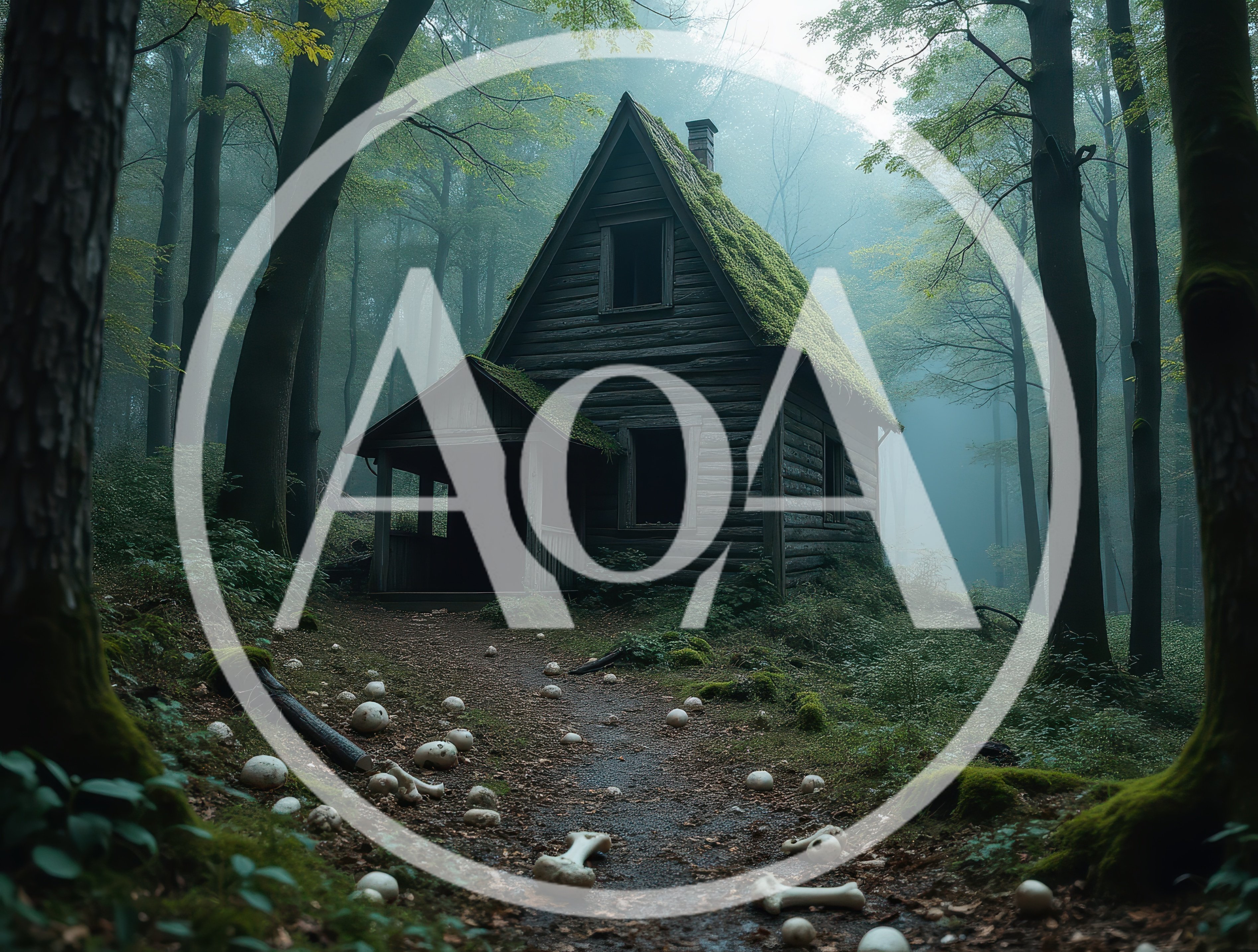 Abandoned Wooden Cabin In A Misty Haunted Forest
