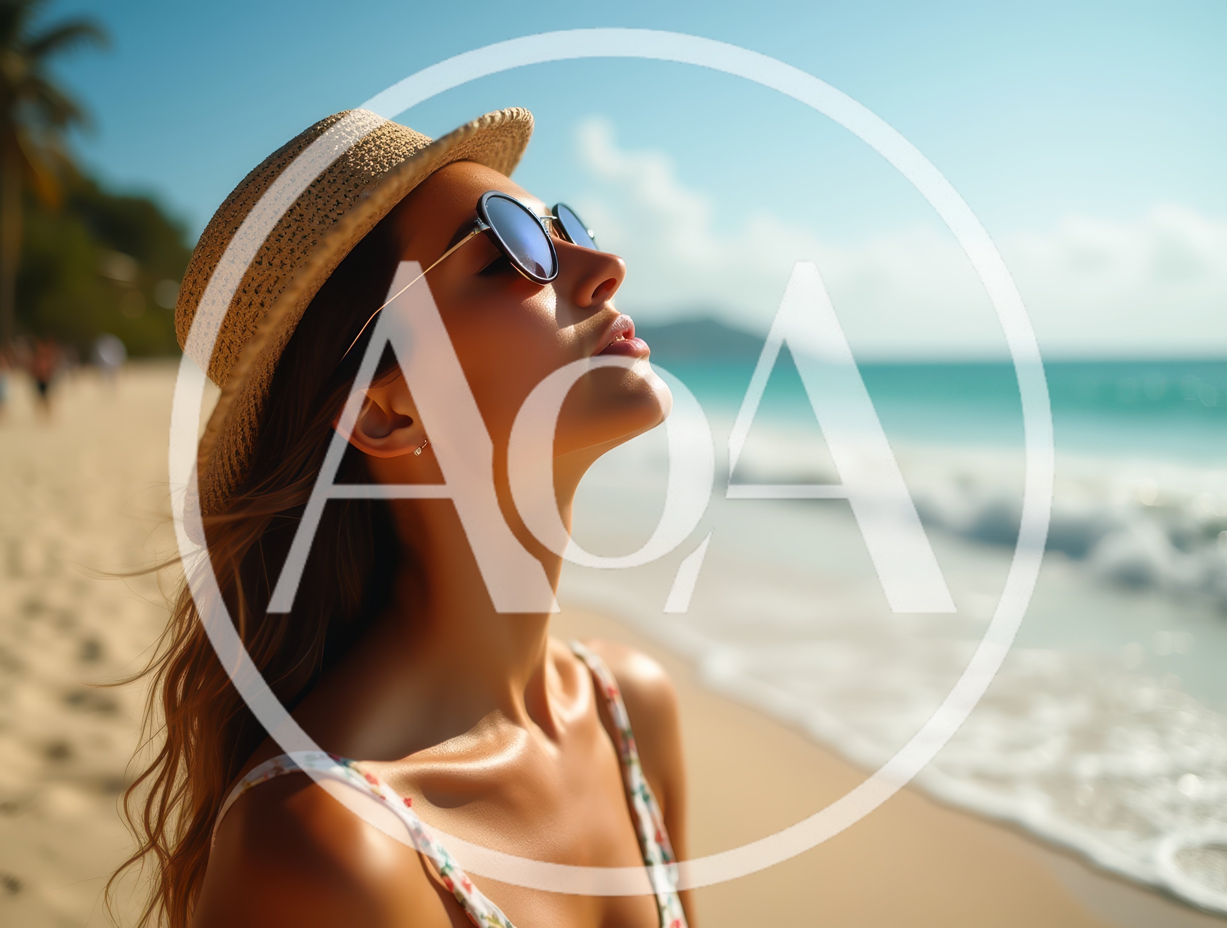 Young Woman Wearing Straw Hat Relaxing On Tropical Beach