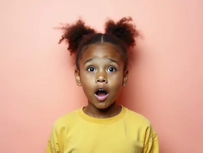 Surprised Young Girl With Pigtails