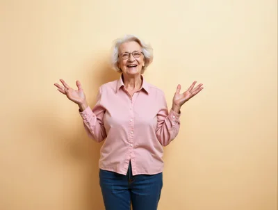 Happy Senior Woman Gesturing With Open Hands