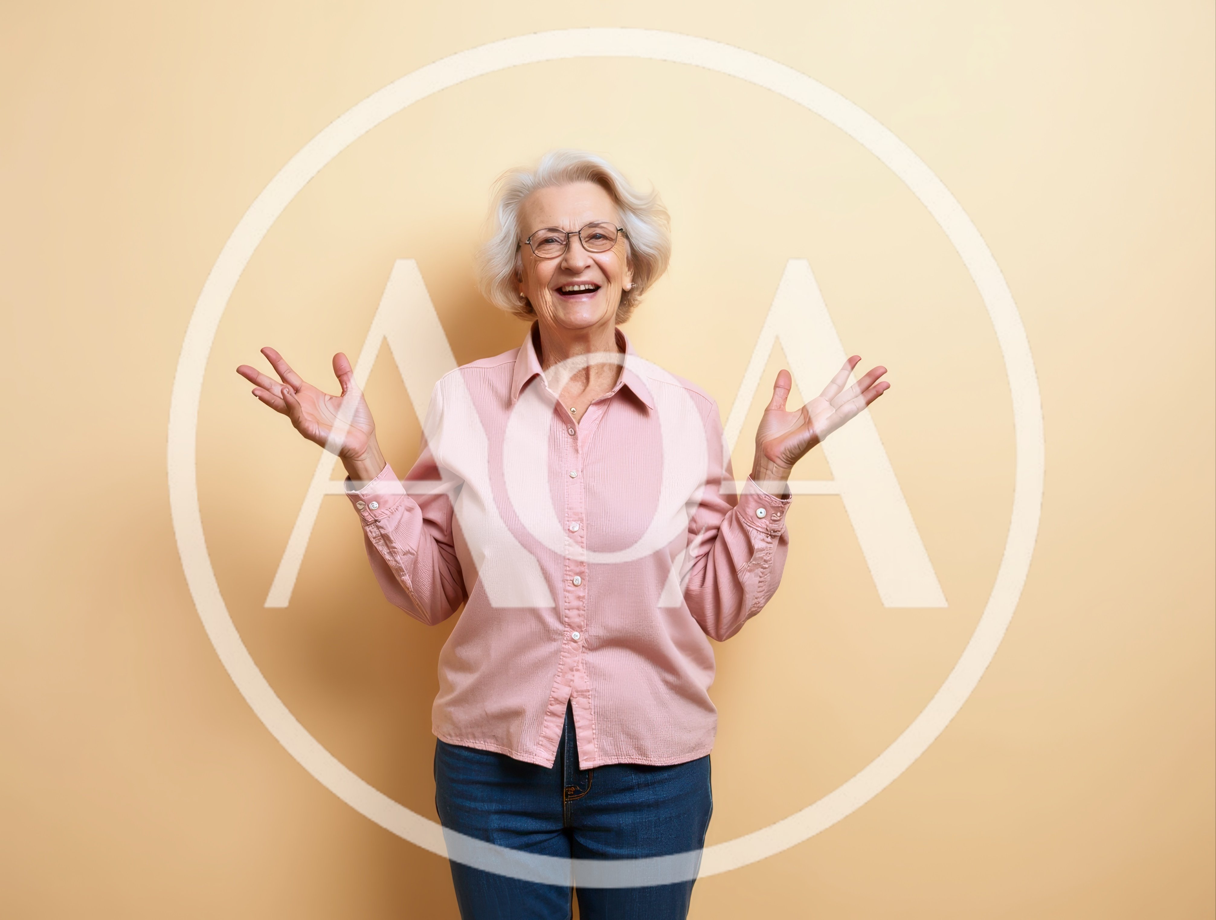 Happy Senior Woman Gesturing With Open Hands
