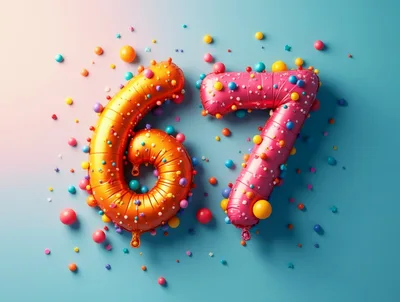 Inflatable Number Sixty Seven Balloons With Colorful Confetti