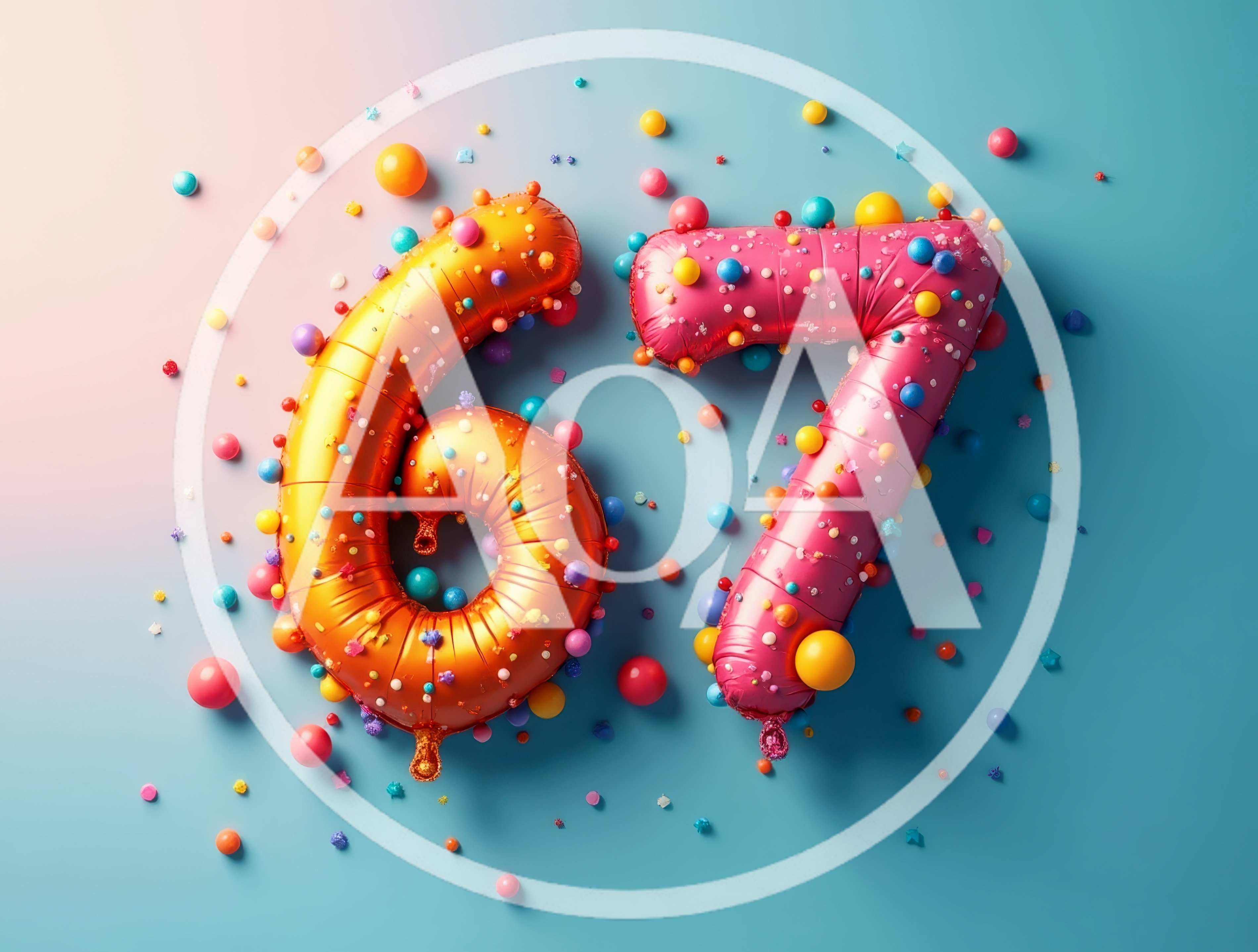 Inflatable Number Sixty Seven Balloons With Colorful Confetti