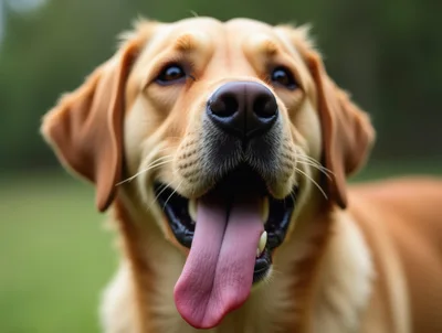 Close Up Portrait Of A Happy Golden Retriever
