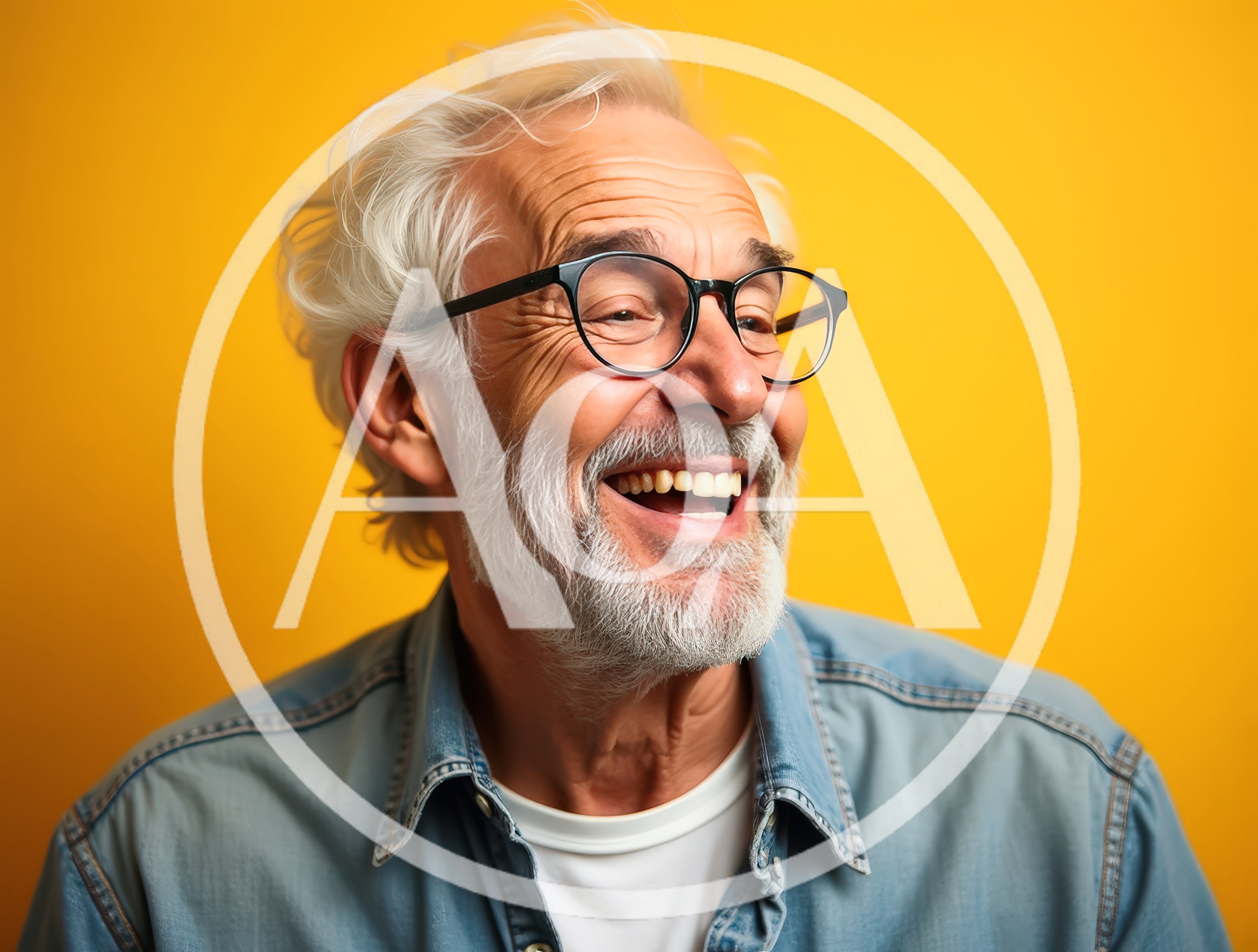 Happy Senior Man Laughing Against Yellow Background