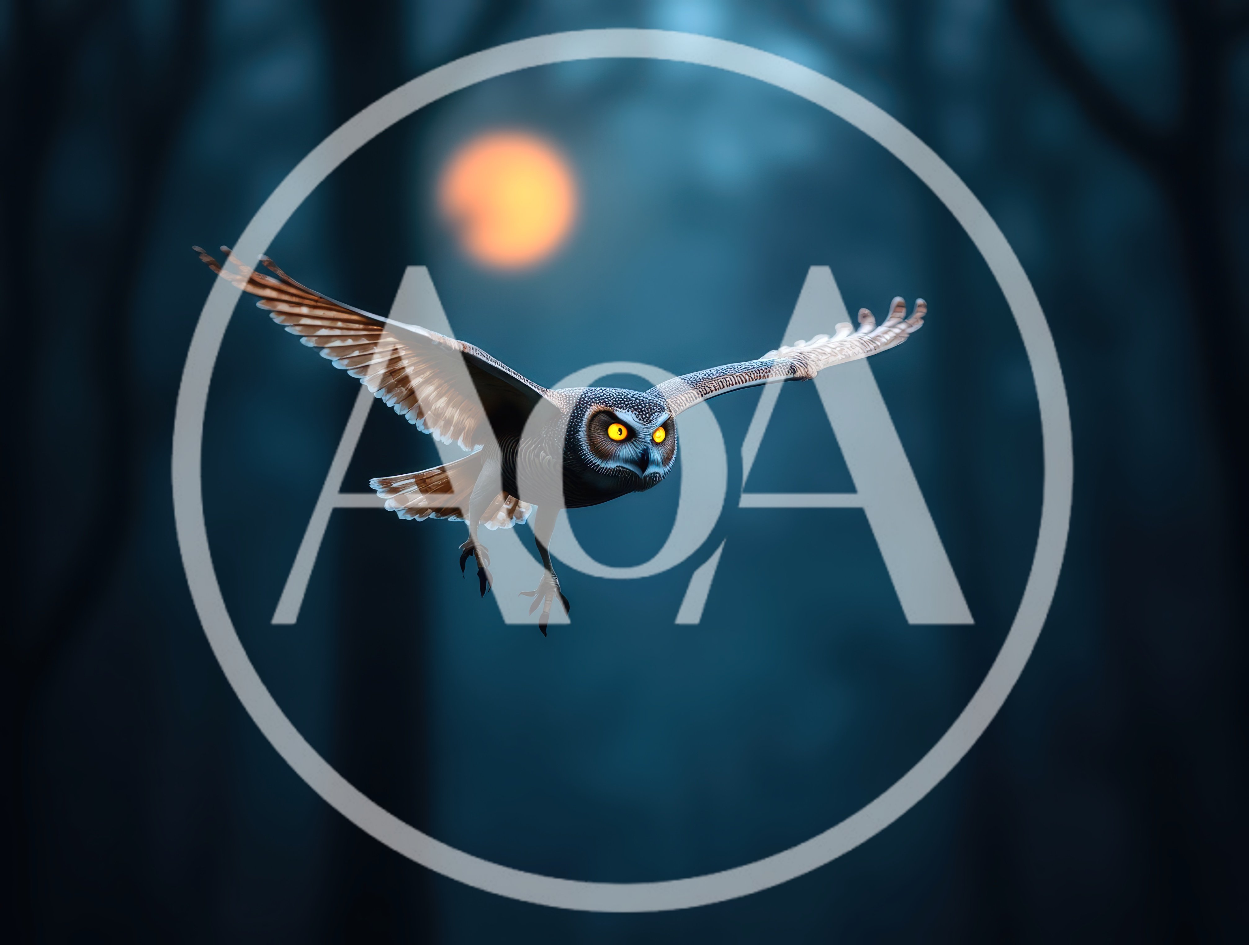 Great Horned Owl Flying Through Dark Forest