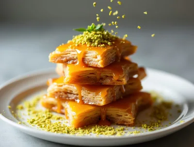 Stack of Star Shaped Baklava with Pistachio Topping
