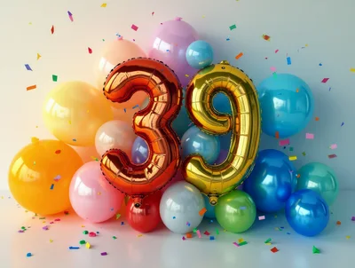 39th Birthday Celebration Balloons With Confetti