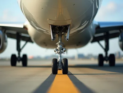 Front View of Commercial Airplane Nose Landing Gear