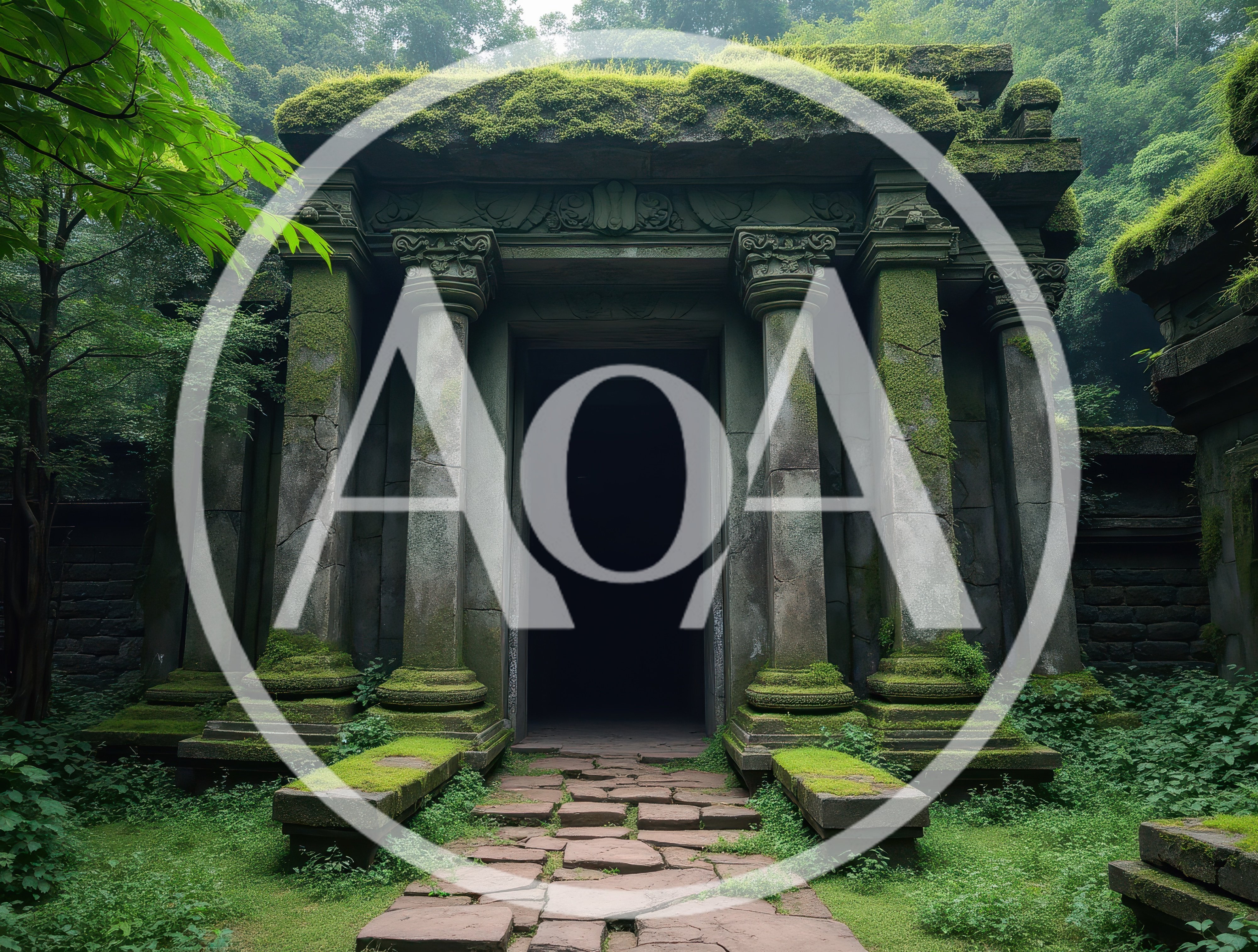 Ancient Stone Temple Entrance In Overgrown Forest