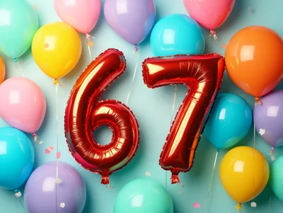 Red Number 67 Foil Balloons for Birthday Celebration