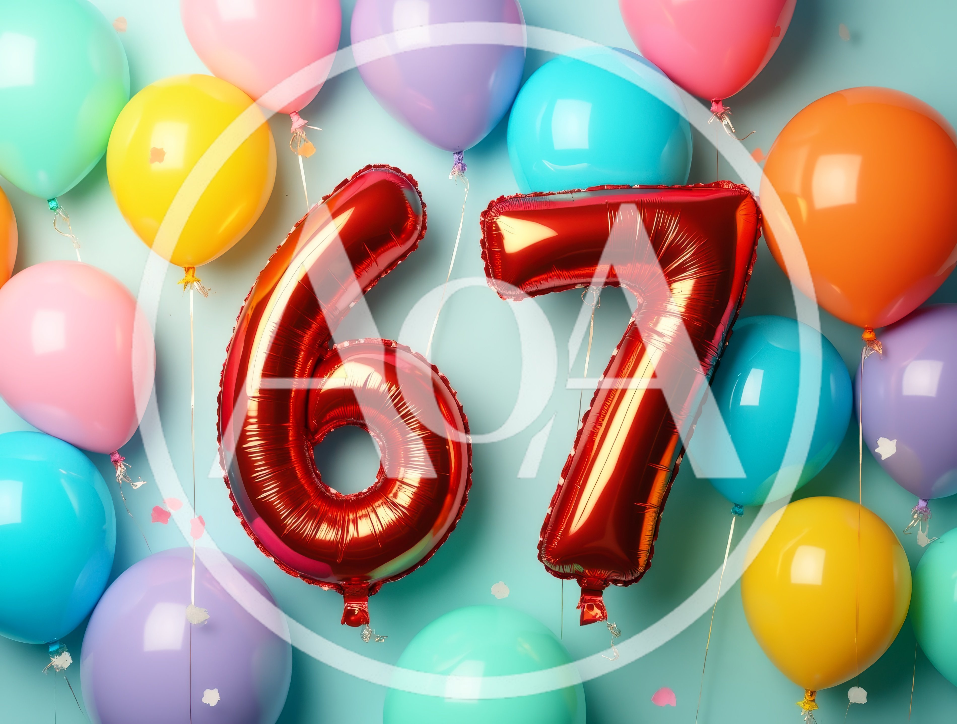 Red Number 67 Foil Balloons for Birthday Celebration