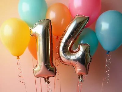 Silver Number Fourteen Balloons for Birthday Celebration