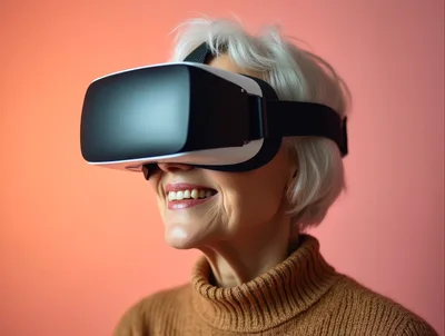 Senior Woman Wearing Virtual Reality Headset