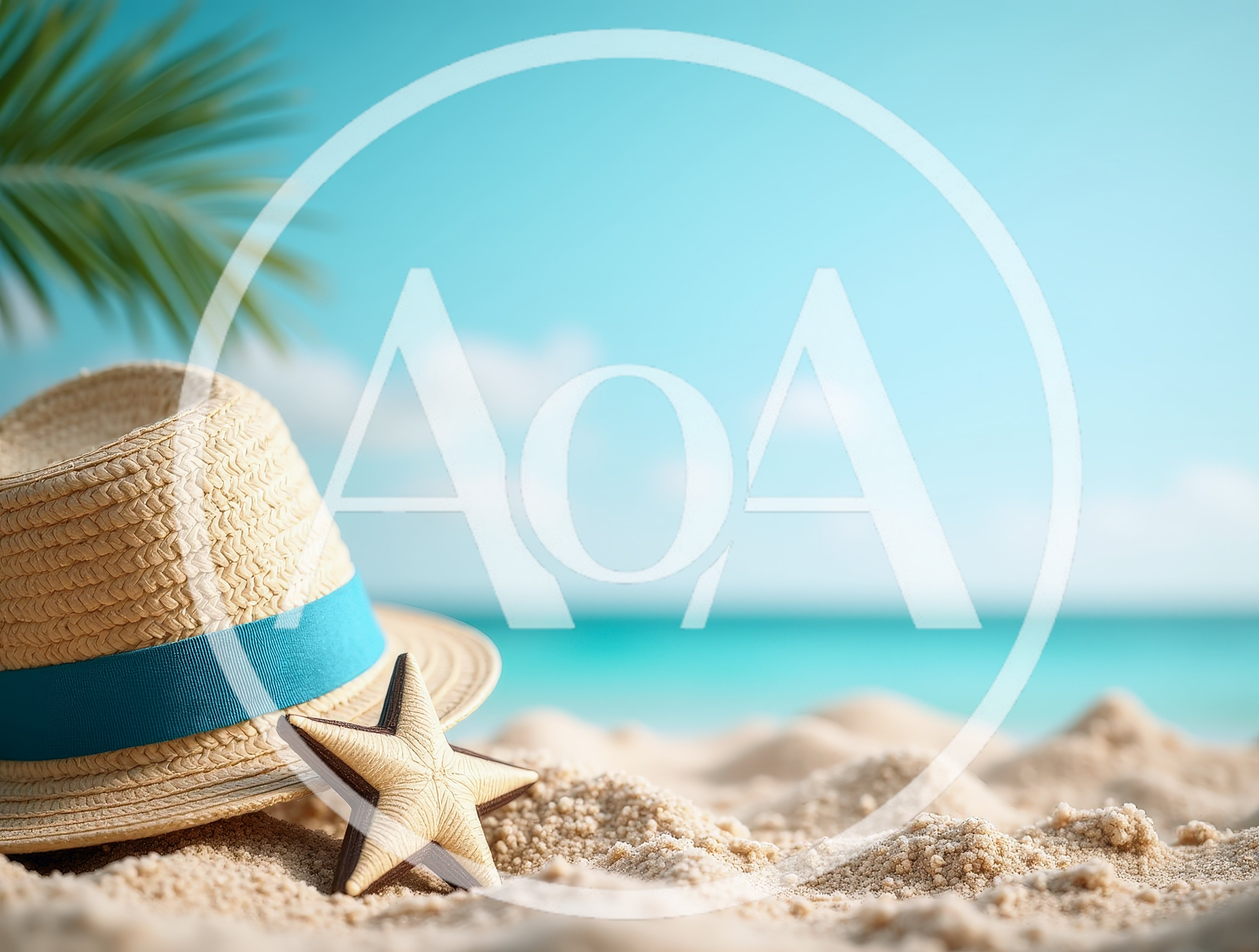 Straw Hat and Starfish on Tropical Beach