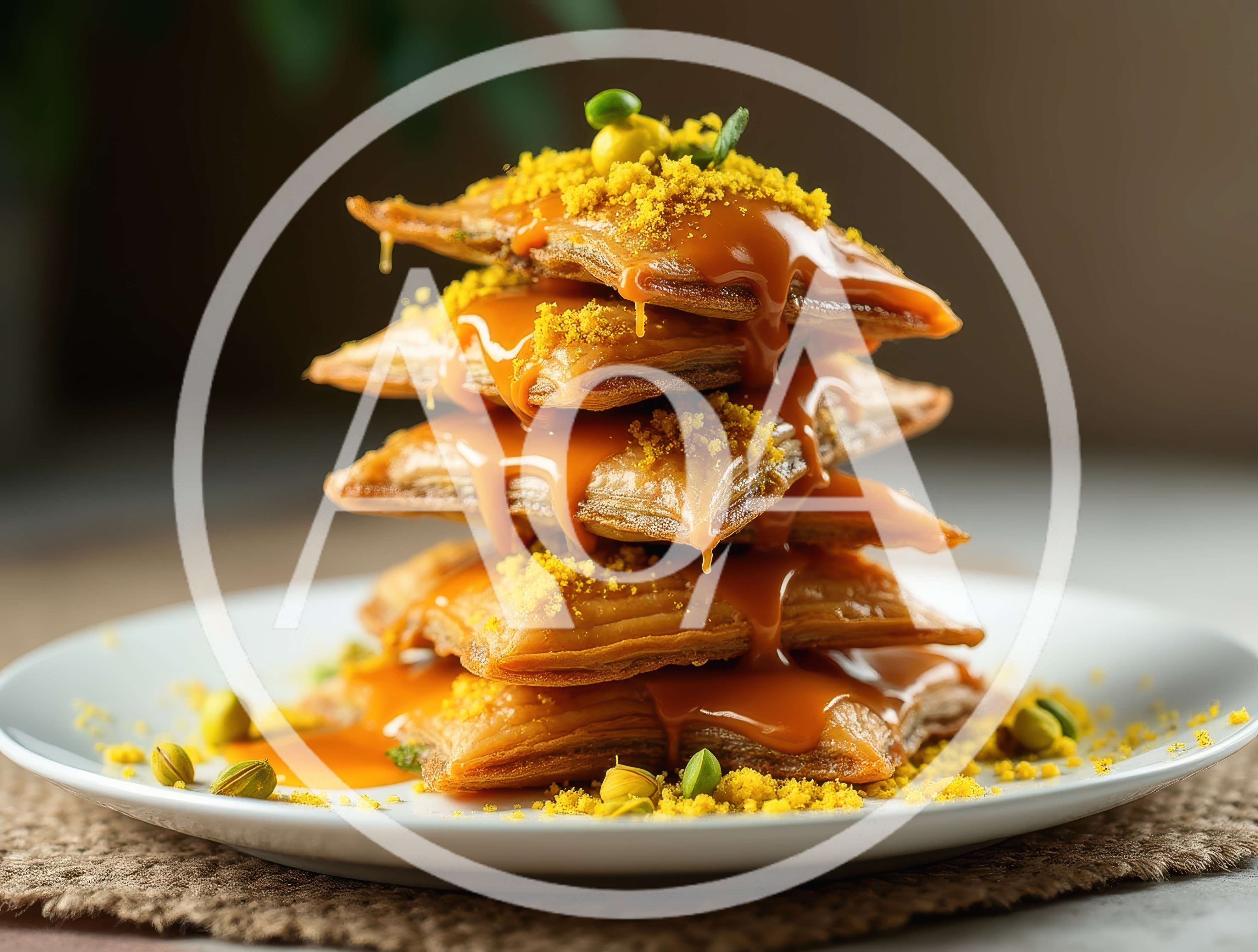 Stack of Caramel Drizzled Pastries on a Plate