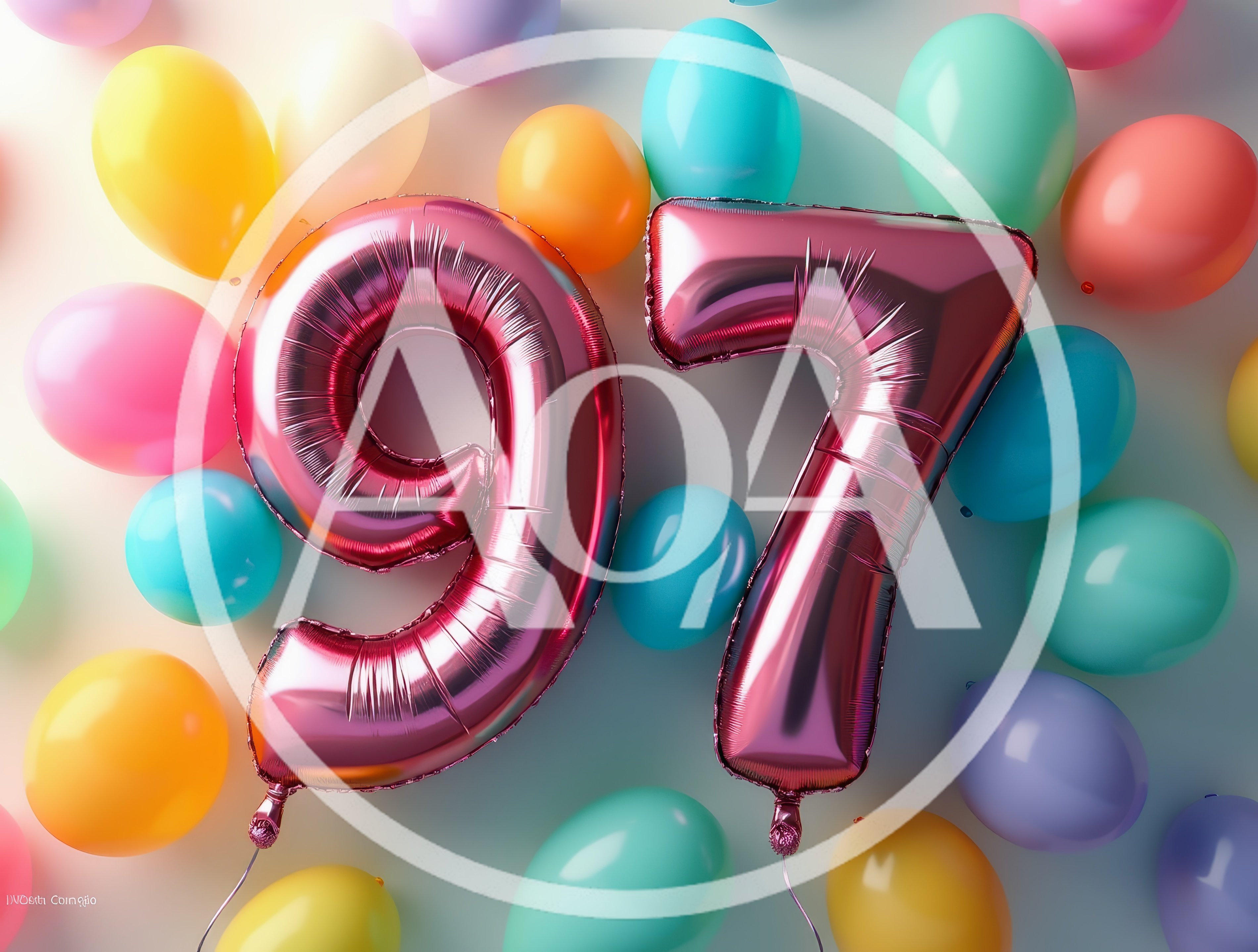 Pink Foil Number 97 Balloons With Colorful Party Balloons