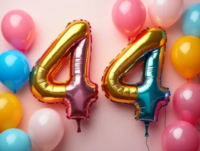 Number 44 Foil Balloons on Pink Background