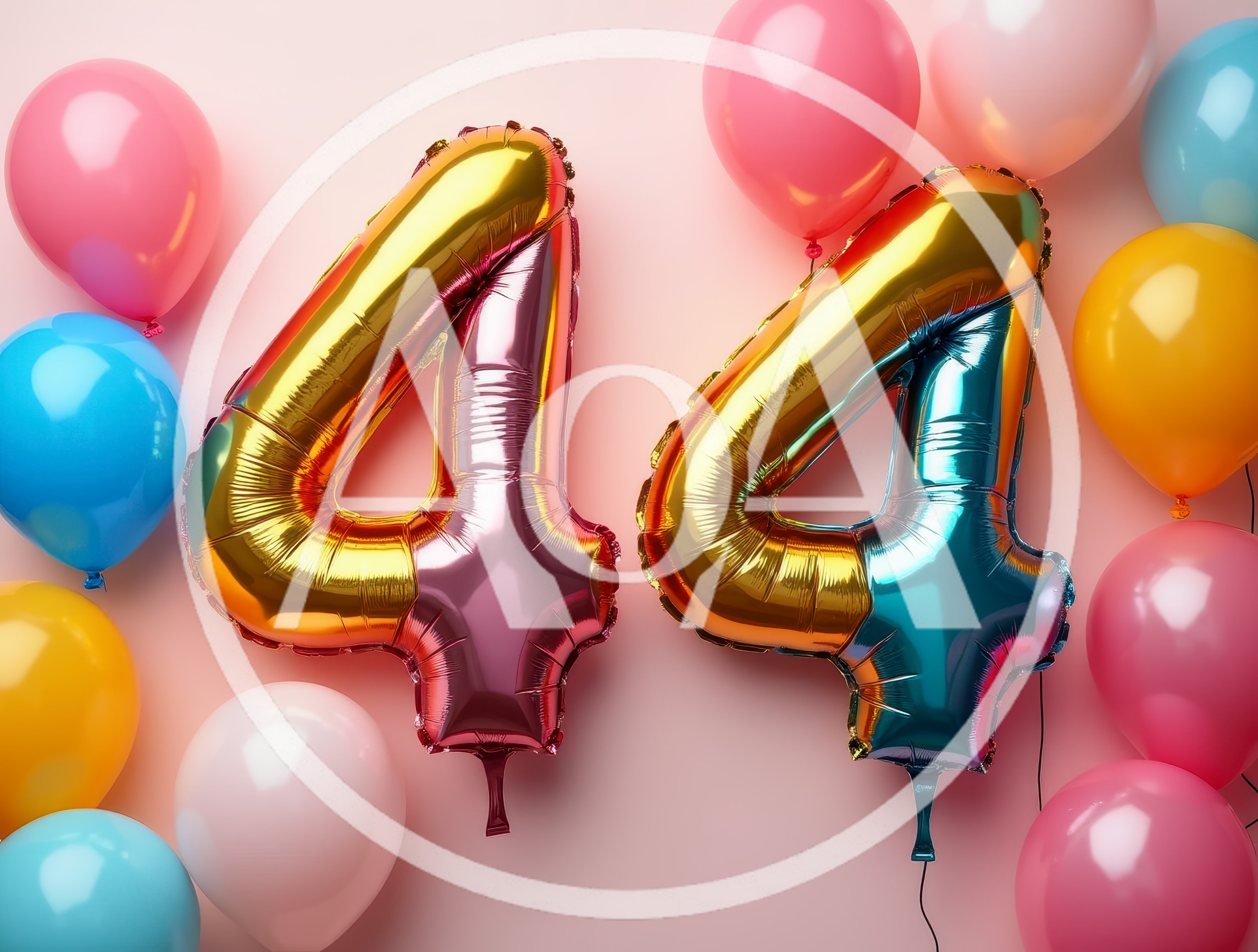 Number 44 Foil Balloons on Pink Background