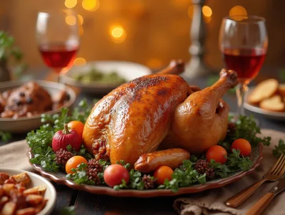 Roasted Thanksgiving Turkey Dinner With Wine