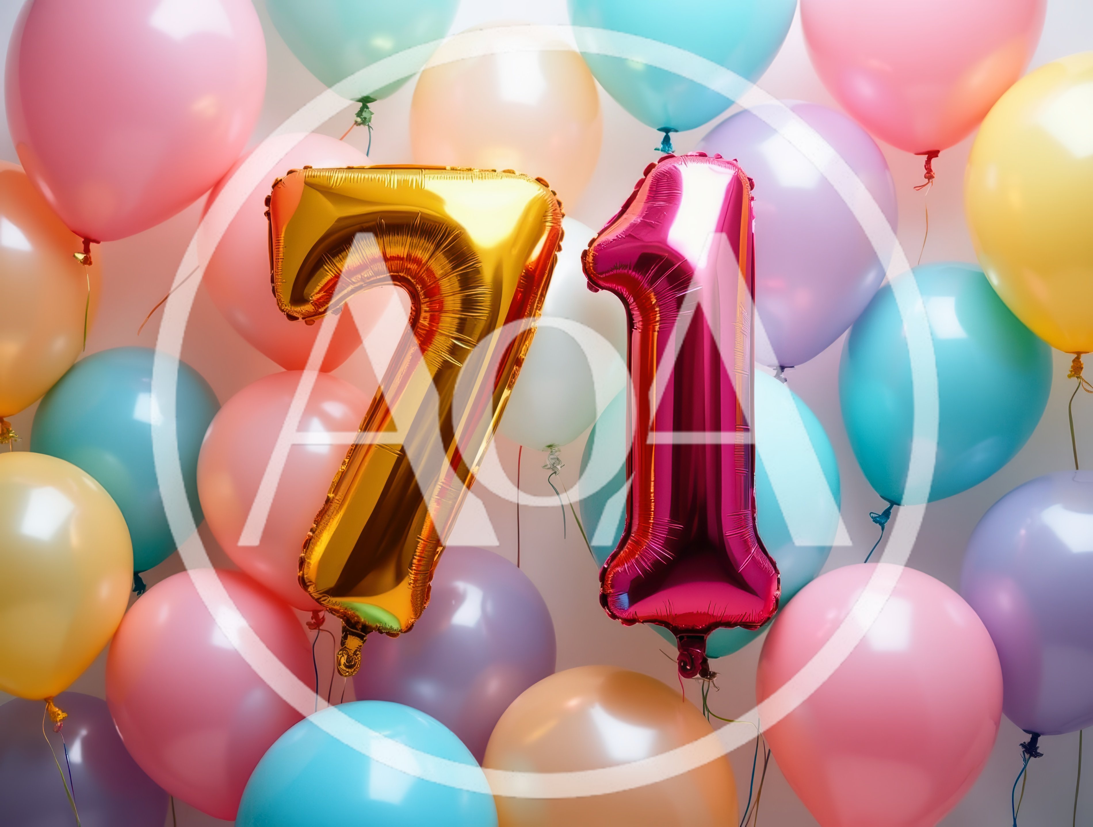 Gold and Pink Number 71 Balloons for Birthday Celebration