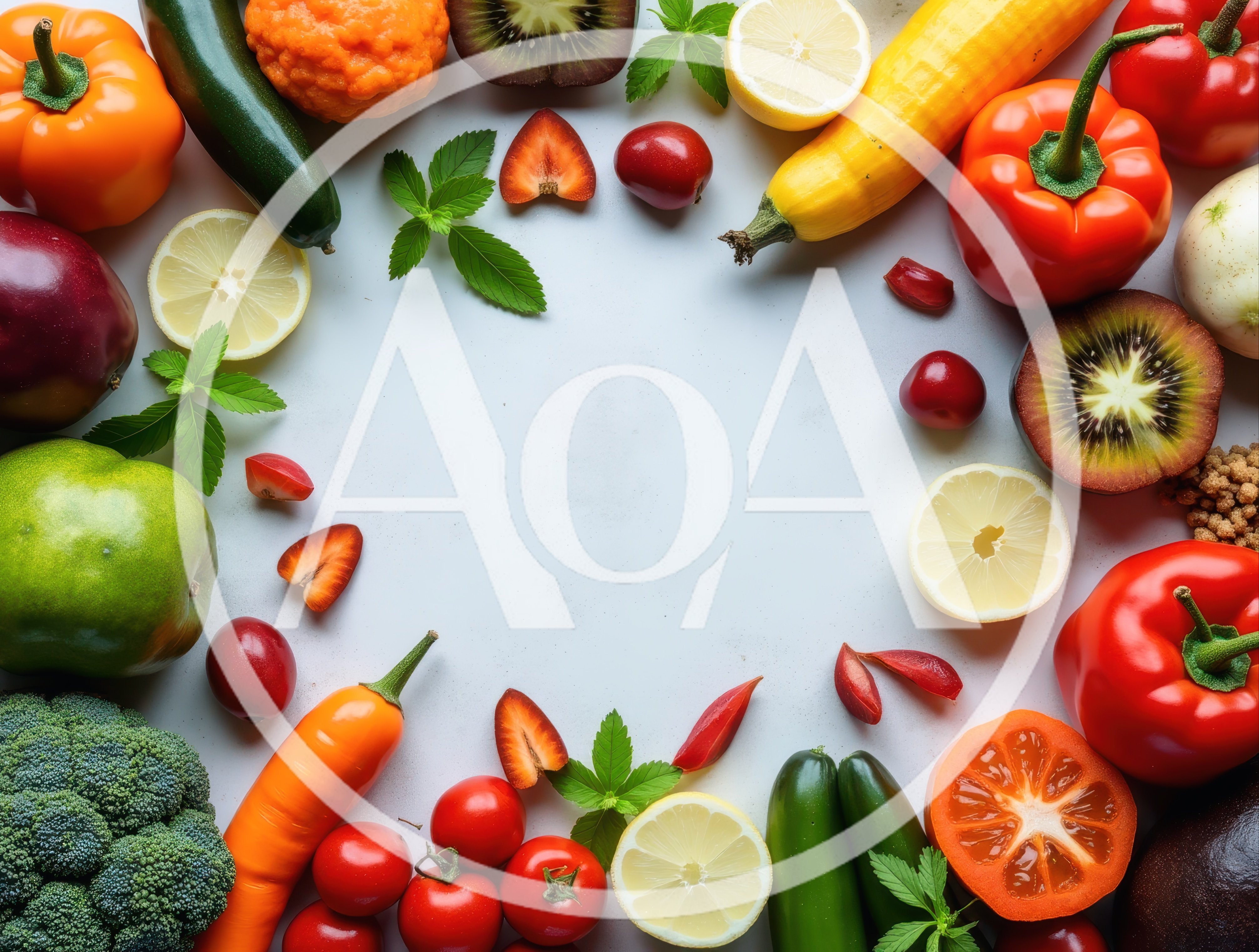 Fresh Organic Fruits and Vegetables Arranged in a Circle